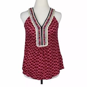 [S] Anthropologie Akemi + Kin Women top tribal v-neck tank top pink linen